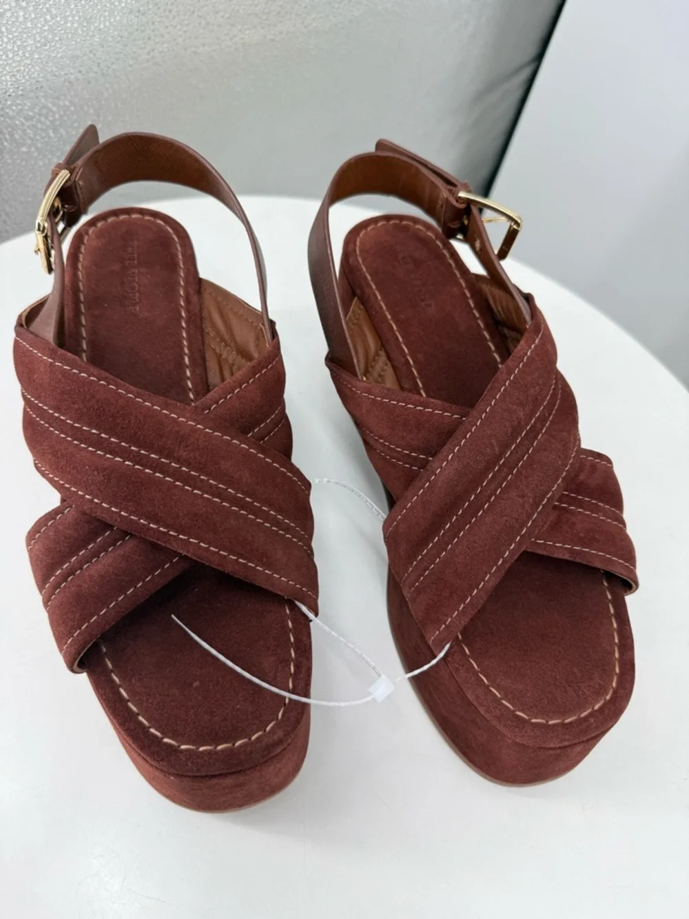 Platform Suede Crisscross Slingback Sandal - Burgundy